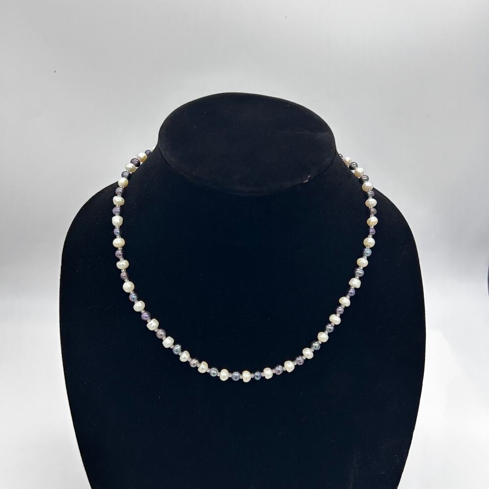 Vintage Freshwater Pearl Necklace Blue Dyed White Something Old Jewelry